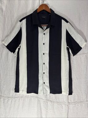 PacSun Vertical Stripe Short Sleeve Camp Shirt 100% Rayon Large